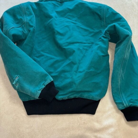 Teal Carhartt Santa Fe Bomber Jacket Rare Vintage Hooded Aqua Sz Unknown USA 90 - Picture 5 of 10